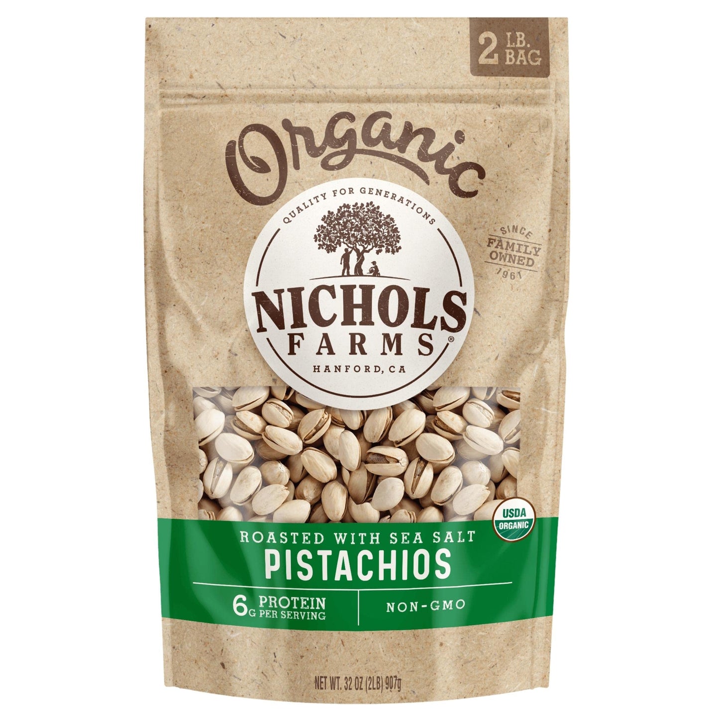 Nichols Farms Organic Roasted Salted Pistachios, 32-Ounce Bag