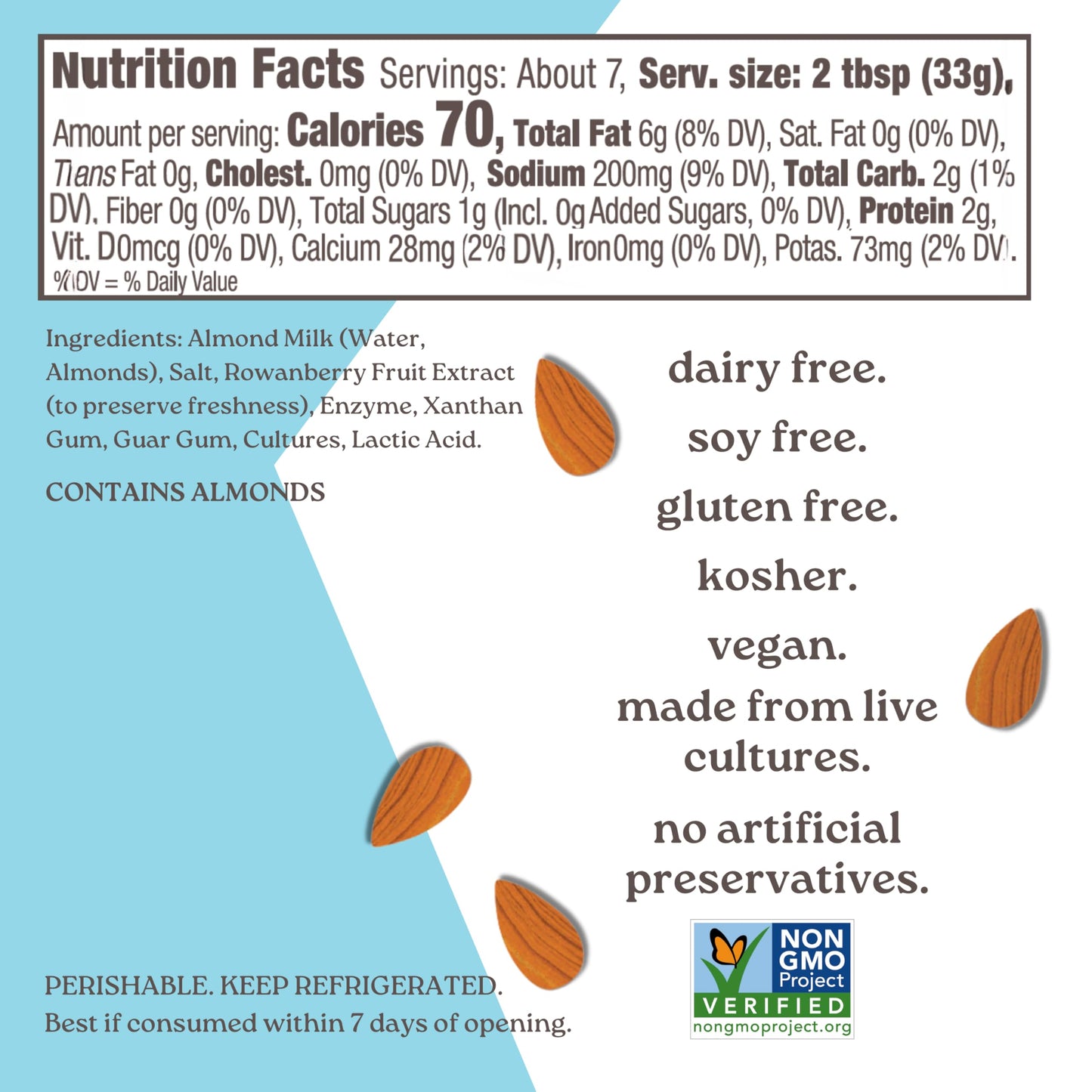Kite Hill Plain Almond Milk Cream Cheese Style Spread, 8 Ounces, Dairy Free, Whole 30 Approved, Gluten Free, Non-GMO, Vegan
