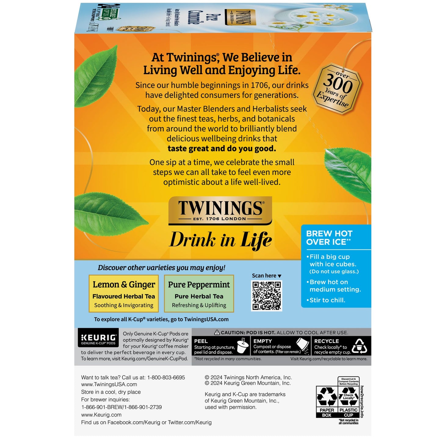 Twinings Pure Camomile Herbal Tea K-Cup Pods For Keurig Malt-Inspired, 24 Count (Pack Of 2) – Naturally Caffeine-Free, Made With 100% Camomile Blossoms – Relaxing Hot Or Iced Herbal Tea