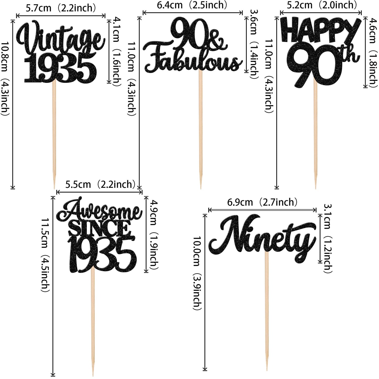 30Pcs Happy 90Th Birthday Cupcake Toppers Glitter Awesome Since 1933 Ninety 90 Fabulous Vintage 1933 Cupcake Picks For 90Th Birt