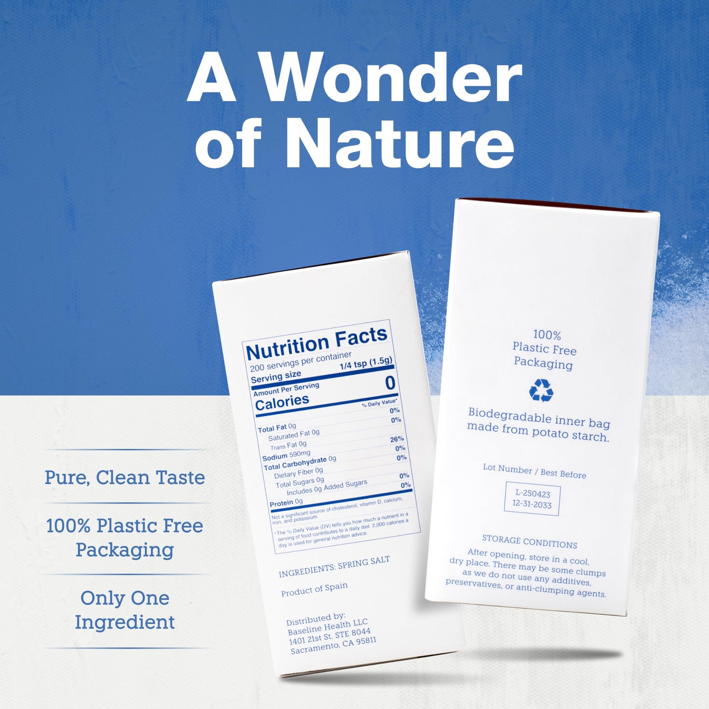 Vera Salt Fine Spring Salt - 300g Pack - Hand-Harvested White Crystals from Spain - Fine Texture with Natural Minerals - Plastic