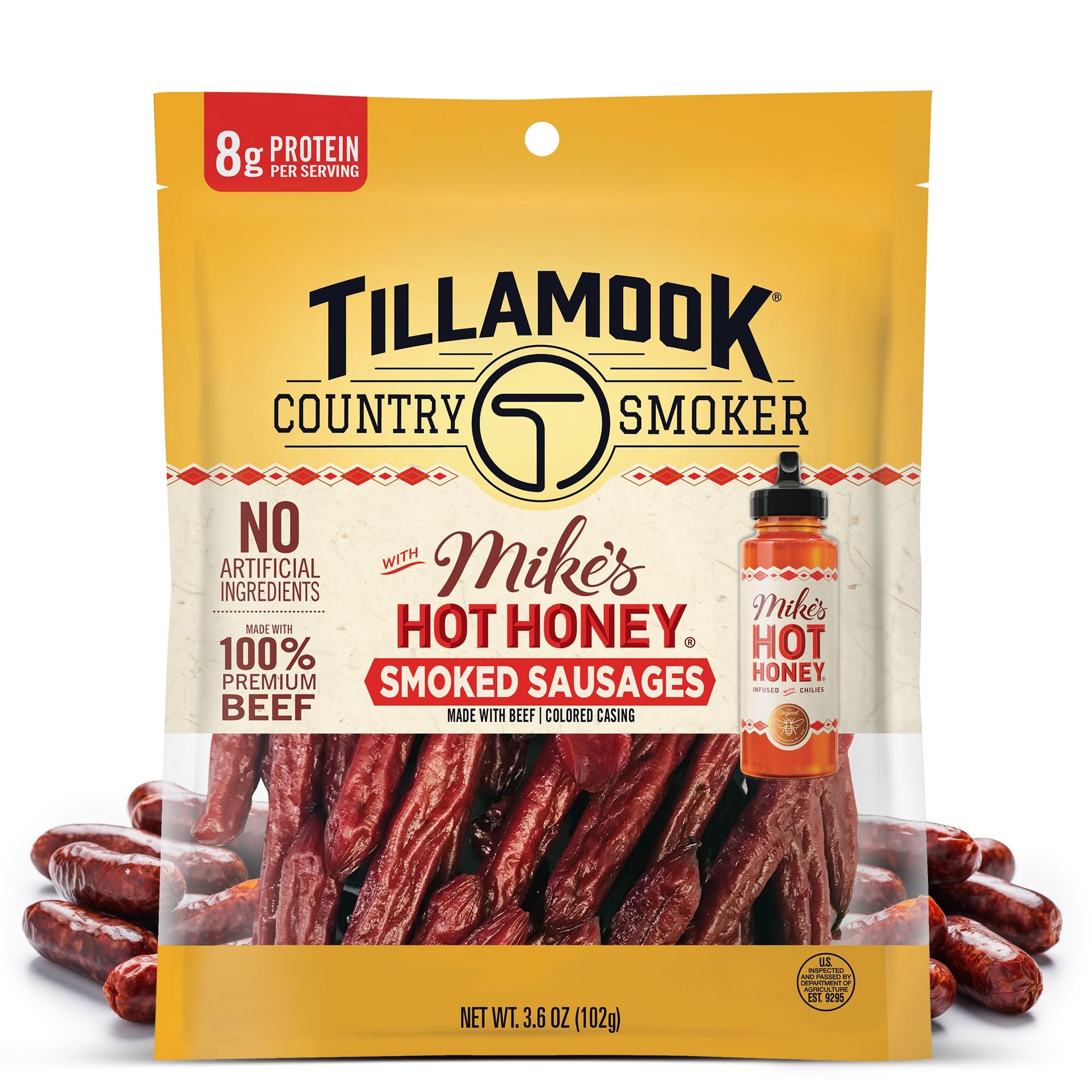 TILLAMOOK COUNTRY SMOKER Beef Smoked Sausages, Sweet & Spicy, 3.6 Ounce, Low Carb, High Protein, Ready to Eat Snack