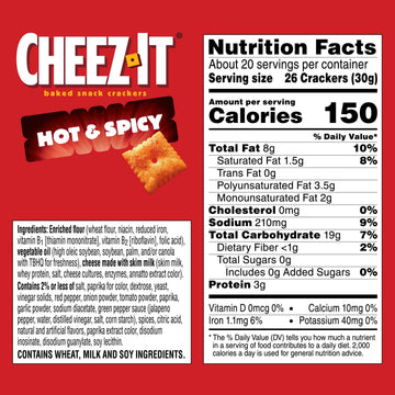 Cheez-It Baked Snack Crackers, Lunch Snacks, Family Size, Hot and Spicy, 21oz Box (1 Box) (Pack of 2)