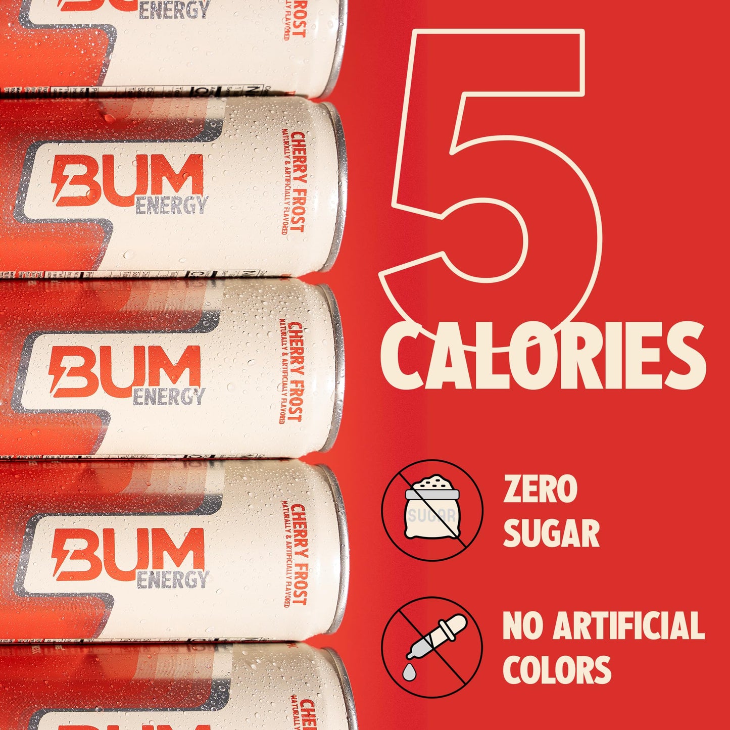 Bum Energy Sugar-Free Cherry Frost Drink, Lightly Carbonated, Natural Caffeine, 12 oz, Pack of 12