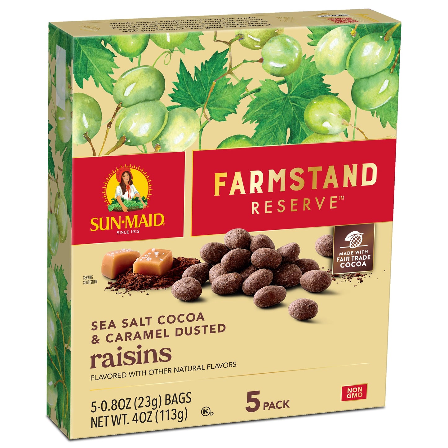 Sun-Maid Farmstand Reserve Sea Salt Cocoa & Caramel Dusted Raisins - (5 Pack) 0.8 oz Snack Bag - Cocoa Covered Fruit Snack