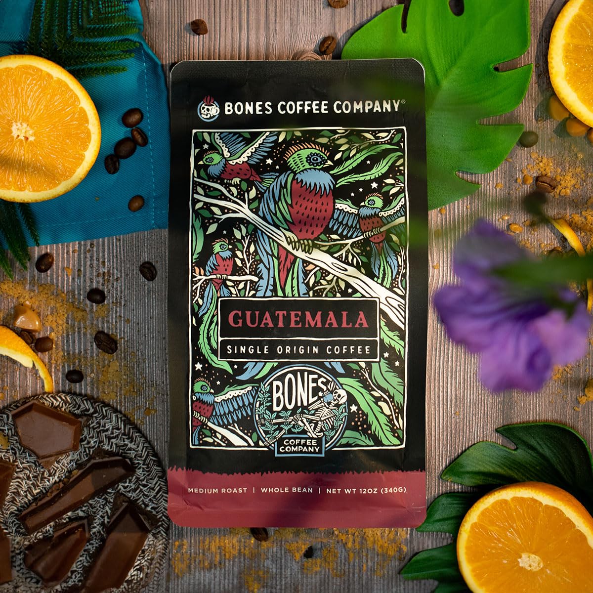 Bones Coffee Company Guatamela Single-Origin Ground Coffee Beans, Low Acid Coffee, Made With Arabica Coffee Beans, Coffee Lover Gift Ideas, Ground Coffee Medium Roast (12 Oz)