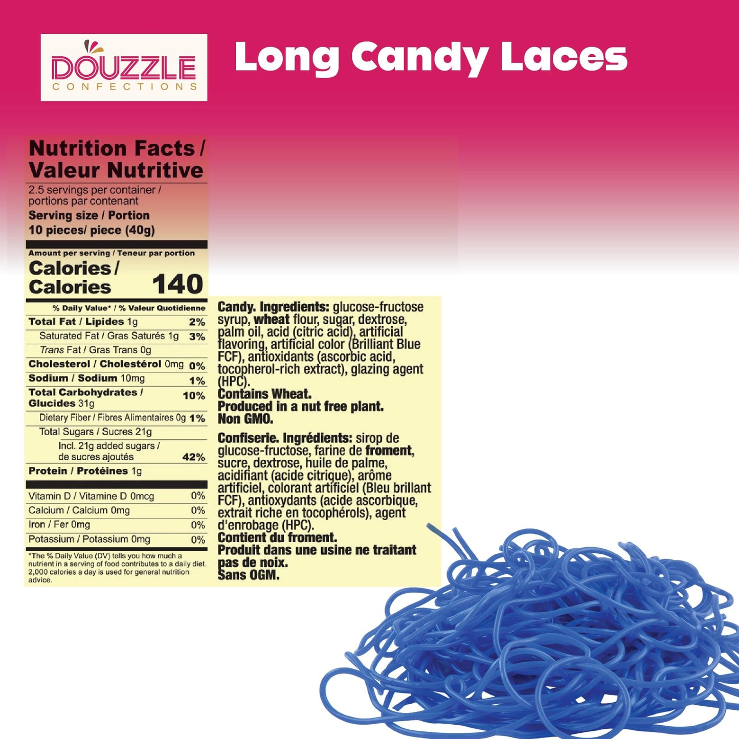DOUzzle Back To School Lasso Licorice Laces Candy Shoe Strings Blue Raspberry (3.5 OZ - 1 Pack) Goodie Bag Stuffer, Pinata Fille