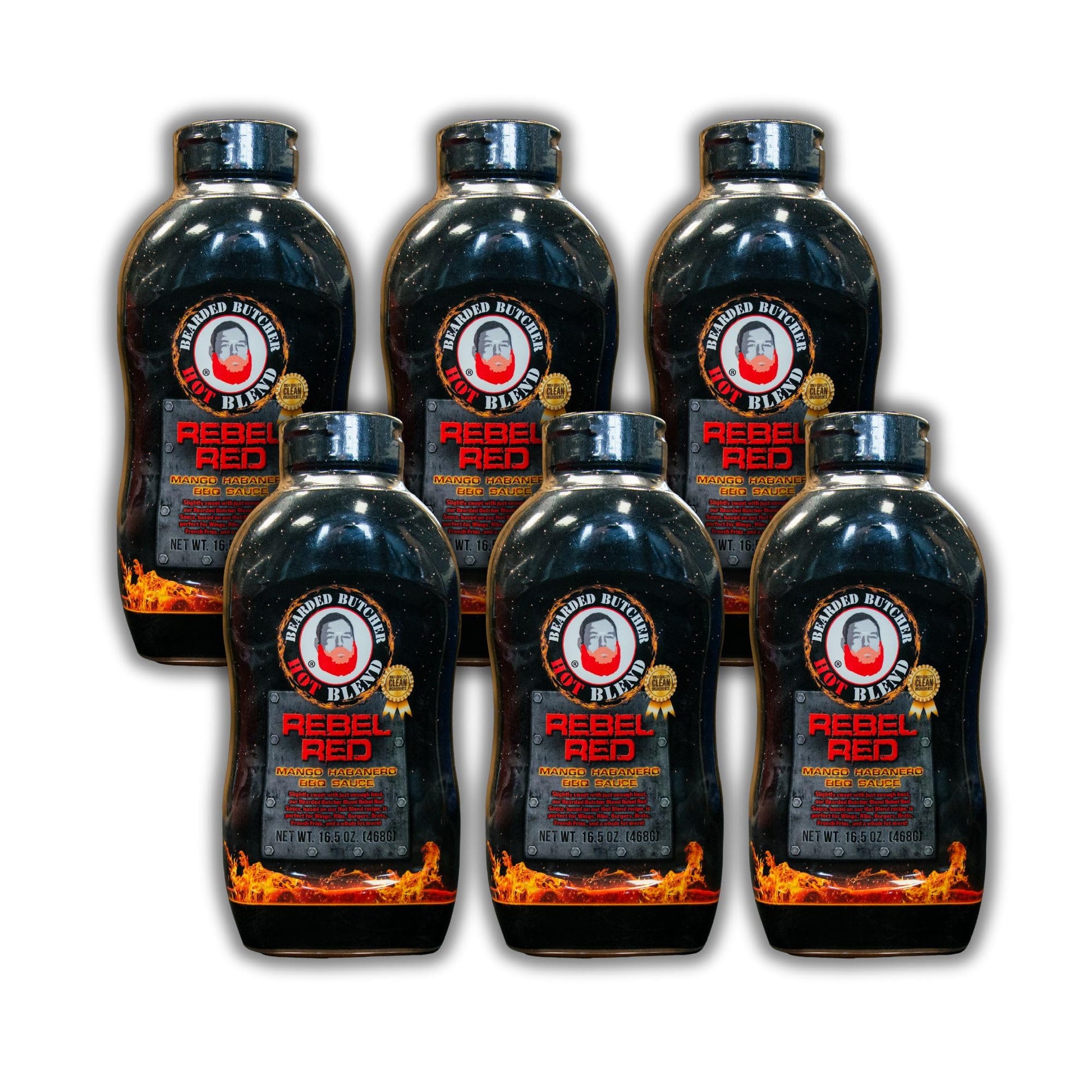 Bearded Butchers Rebel Red BBQ Sauce 16.5 oz, Pack of 6 - Mango & Habanero, Sweet & Spicy, Gluten Free, No MSG, Natural Ingredie