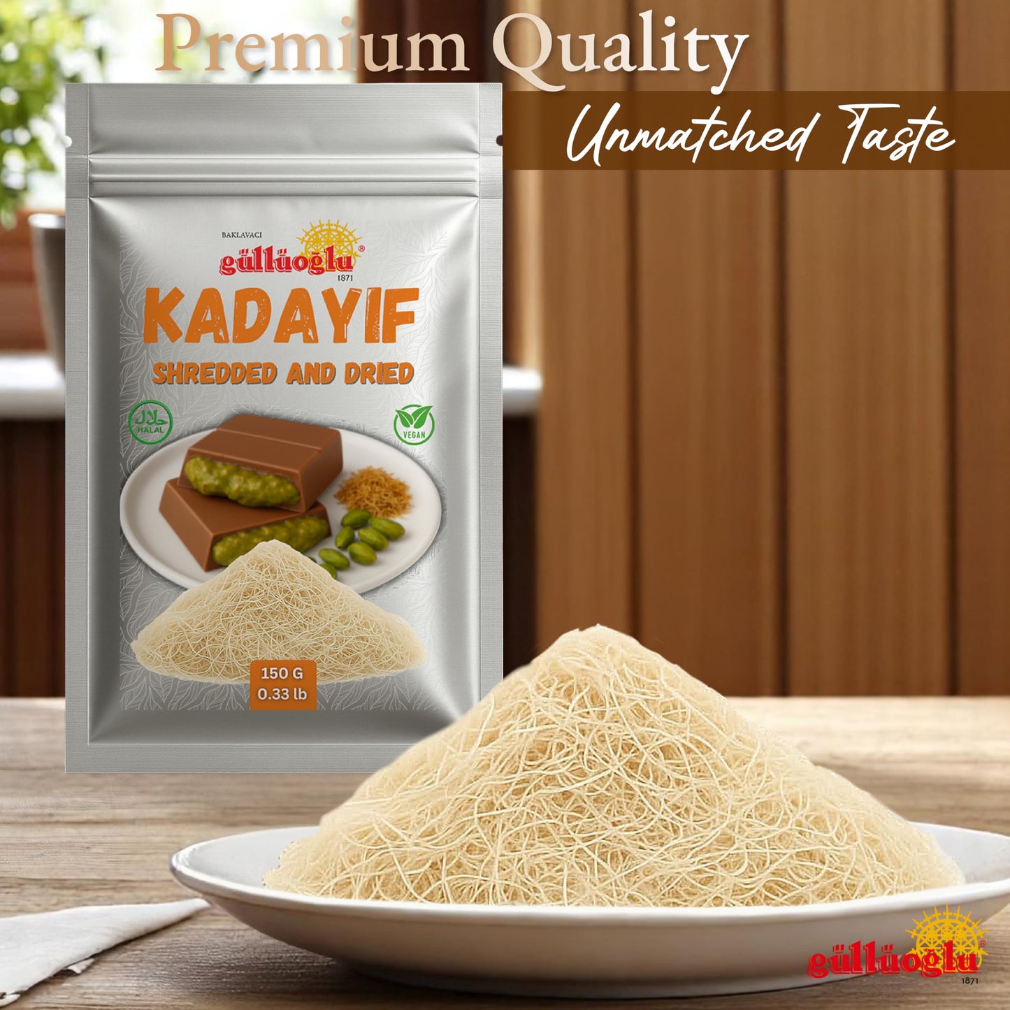 Gulluoglu Dried & Shredded Kataifi - 150G - 0.33Lb Kadayif Chopped Fillo Dough, Shredded Phyllo, Kadayif Pastry Dough, Knafeh, K