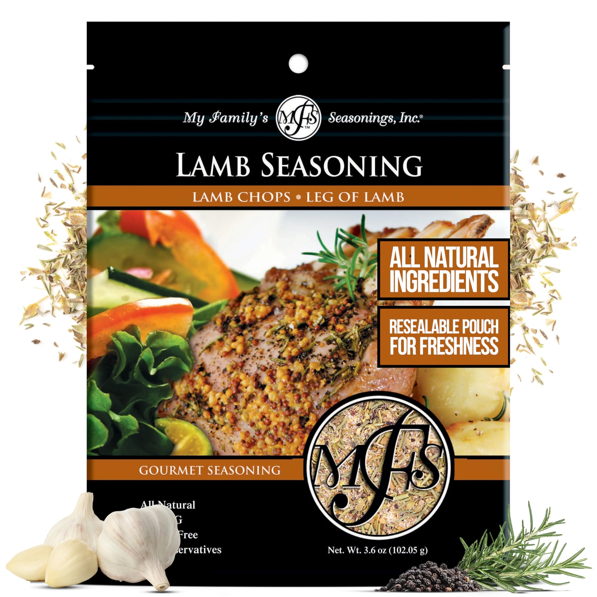 My Familys Seasonings Lamb Seasoning Rub - All-Natural, No MSG, Gluten Free - 3.6 oz Resealable Pack