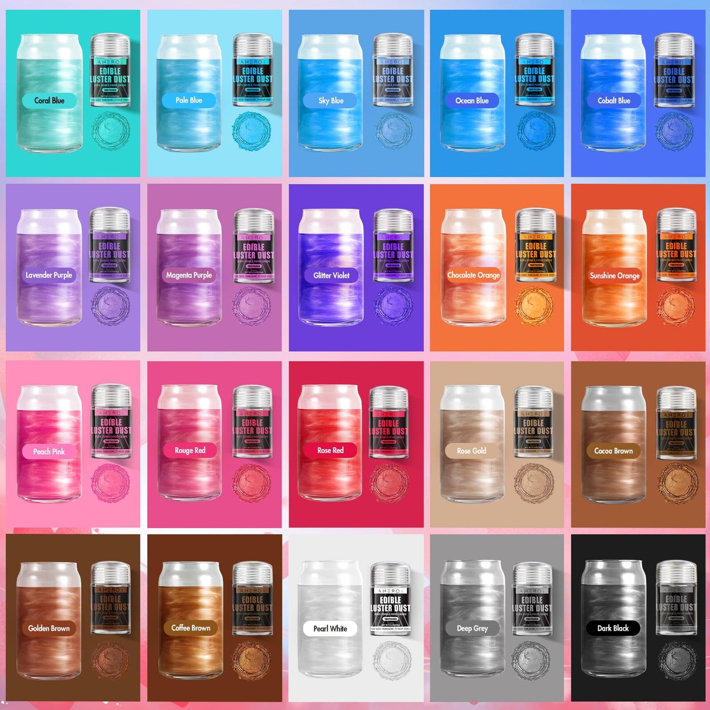 Aheroi Edible Glitter Pack, 30 Colors Luster Dust for Food & Drinks, 4g Each, Multicolor