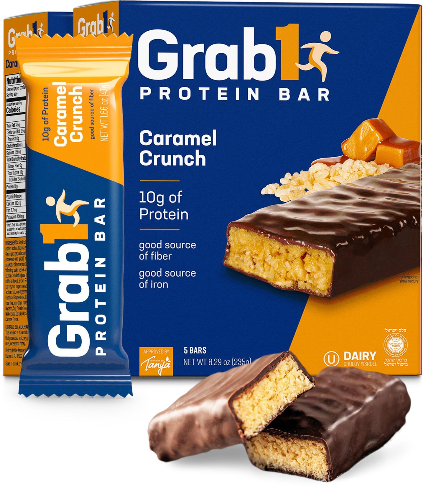 GRAB1 Protein Bars, Caramel Crunch, Low Calorie, 10 Bars (2 Pack)