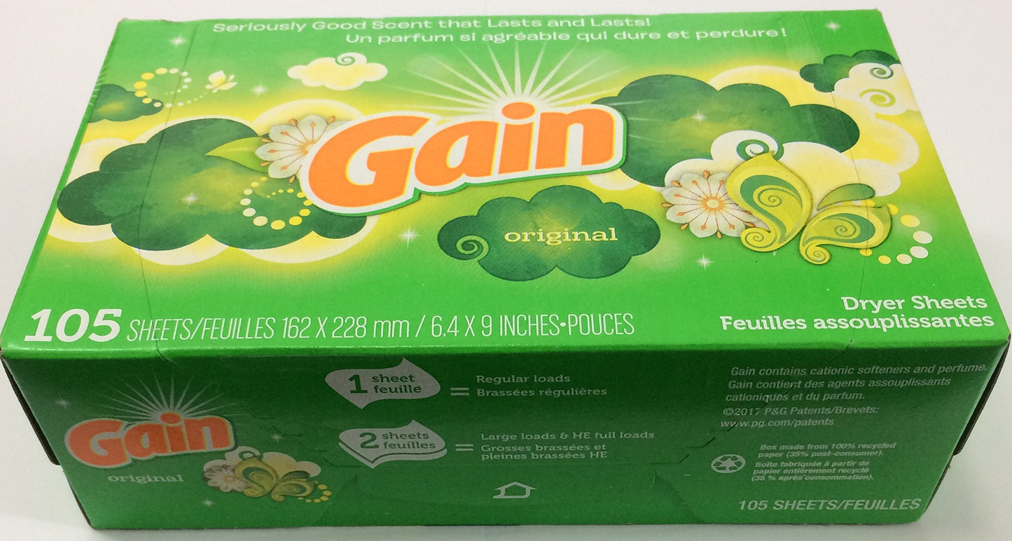 Gain Dryer Sheets - Original Scent - 105 Count Per Box - Pack Of 2 Boxes