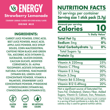 V8 Energy Strawberry Lemonade Energy Drink Powder  .10 oz Packet (120 Count)