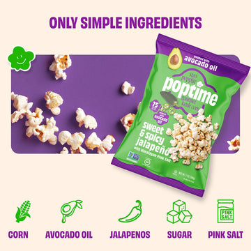 Poptime Popcorn Snack Bags - Sweet & Spicy Jalapeno & Himalayan Pink Salt Kettle Corn Popcorn Bags, Healthy Snack With Avocado O