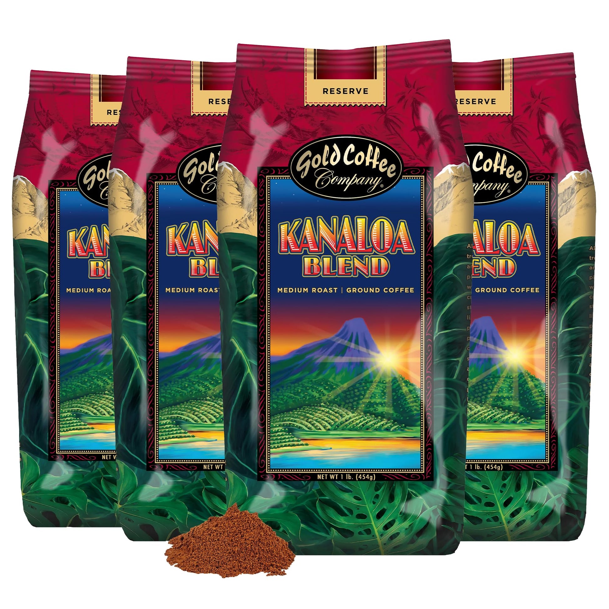 Gold Coffee Company Kanaloa Premium House Blend | Gourmet Medium Roast Ground Coffee | 100% Arabica Roasted Beans | 1 lb. (Pack 