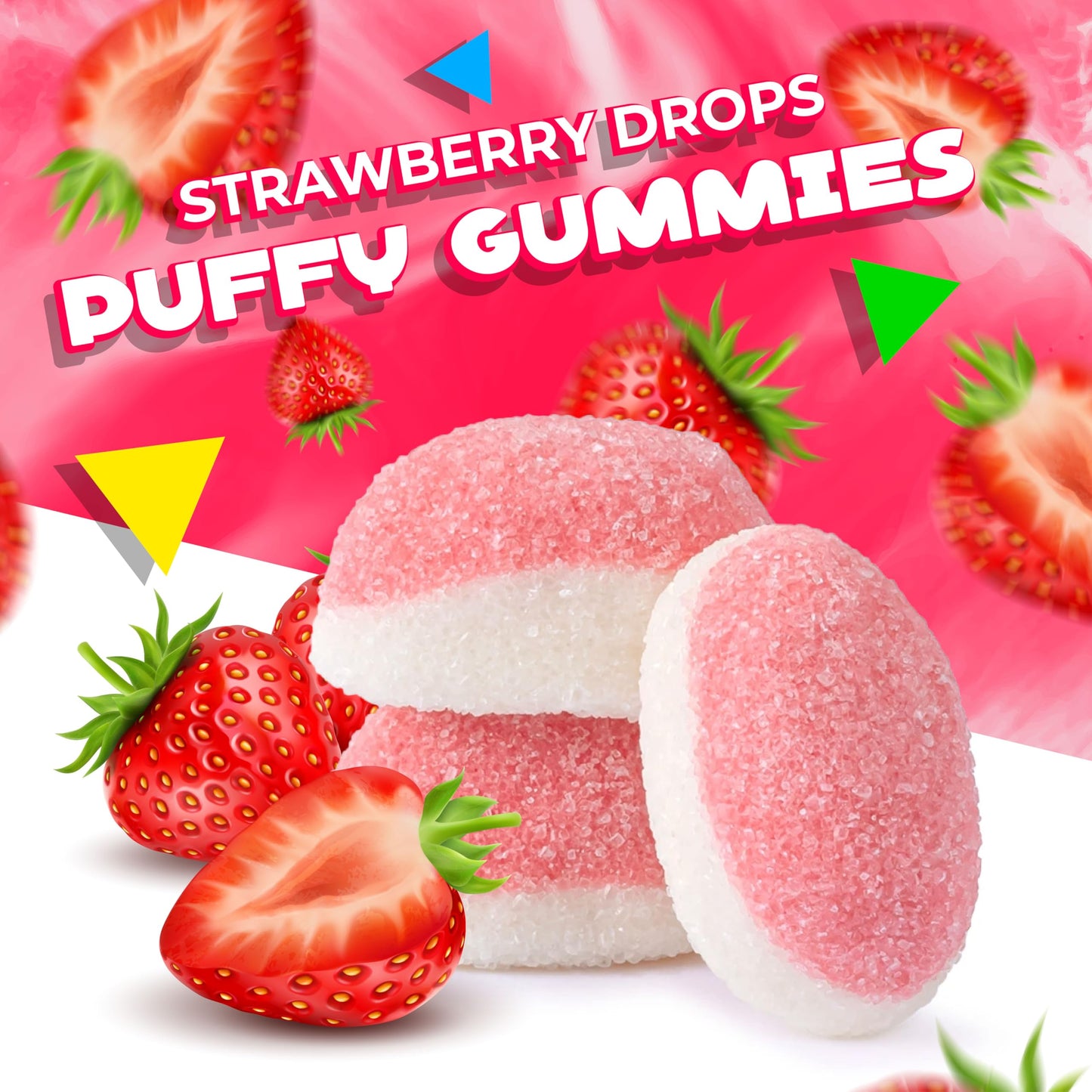 Strawberry Drops Puffy Gummies | 1 Pound Bag | Soft Candy | Chewy Pink Treats