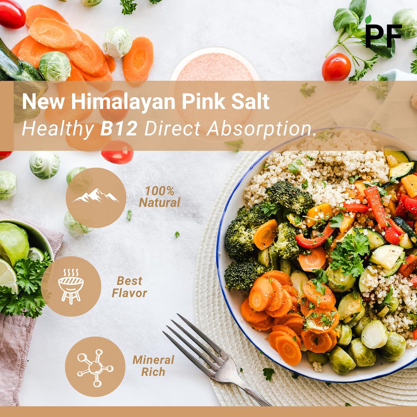 Planting Foods Organic Himalayan Pink Salt + Vitamin B12 | Fine Grain 16Oz (1Lb) | Organic Pure, Vegan & Unrefined | Nutrient &
