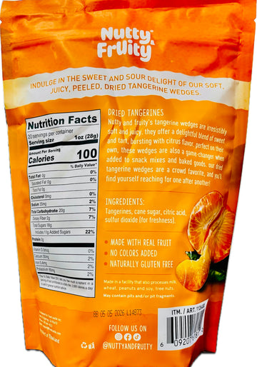 Dried Tangerines By Nutty & Fruity - Soft & Juicy Citrus Snack, No Added Colors, Gluten Free, 20 Oz