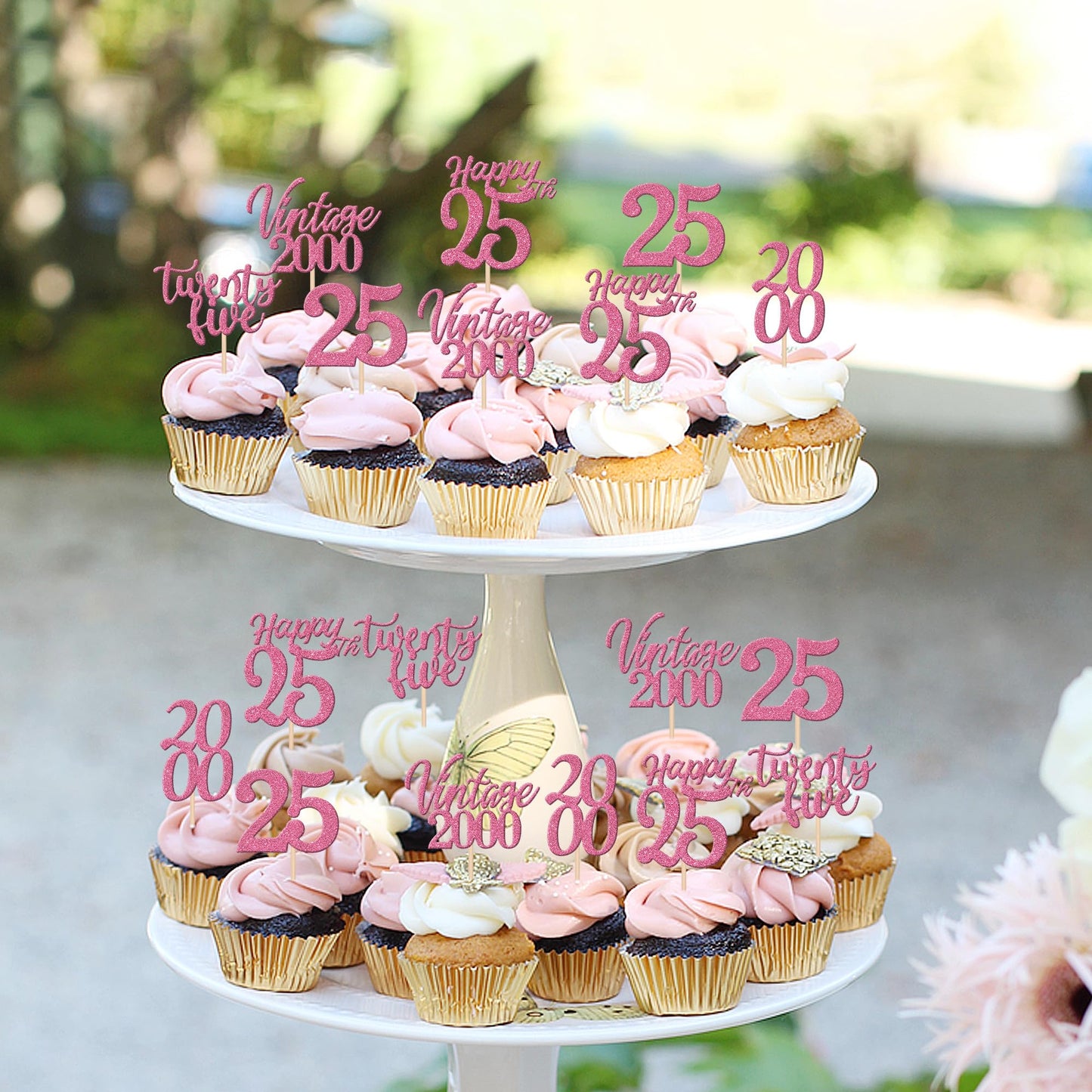 30Pcs Happy 25Th Birthday Cupcake Toppers Cheers To 25 Vintage 2000 Cupcake Picks Hello 25 Twenty Five 25Th Birthday Decorations