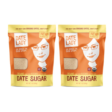 Date Lady Date Sugar, 1 Lb, Organic | 100% Whole Food | Vegan, Paleo, Gluten-Free & Kosher | Sugar Substitute And Alternative Sweetener For Baking | Will Not Dissolve In Your Coffee (2 Bags)