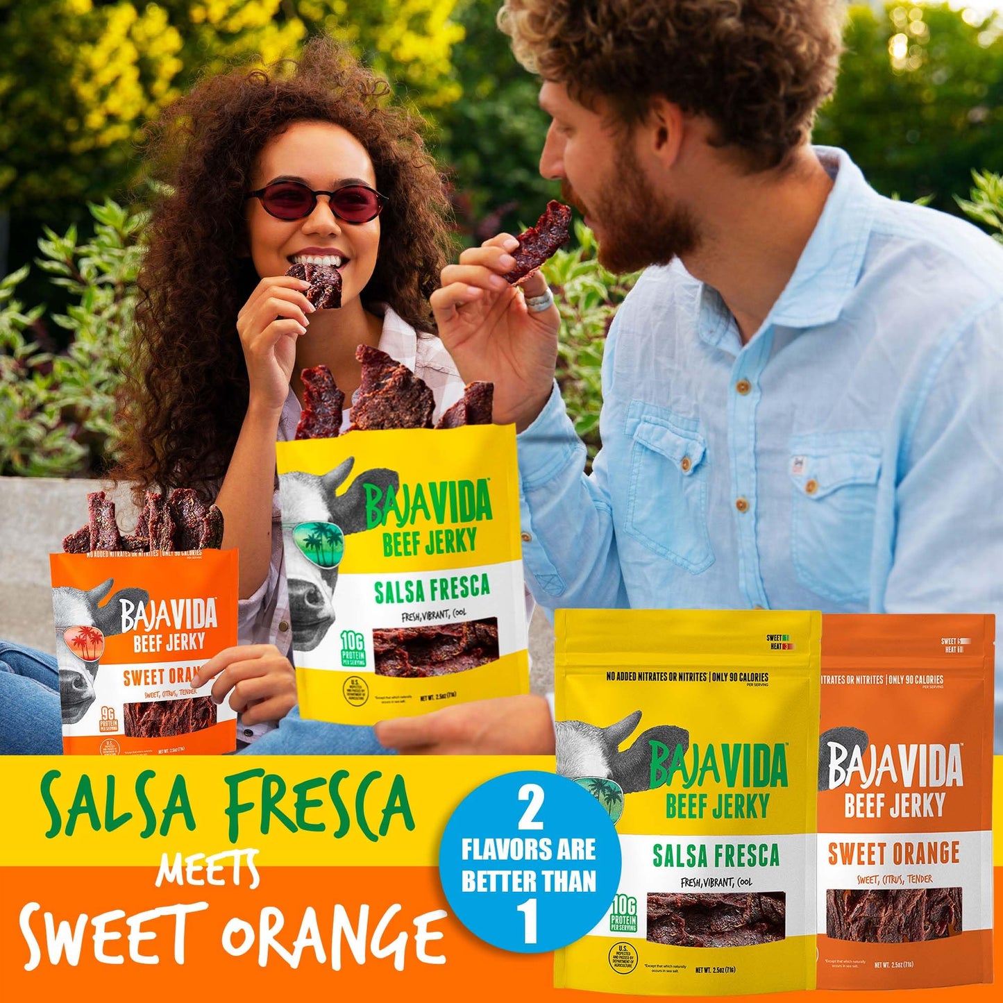 BAJA BEEF Jerky Snack Packs - Variety Pack, High Protein, Gluten Free, 2.5 Oz (4 Pack)