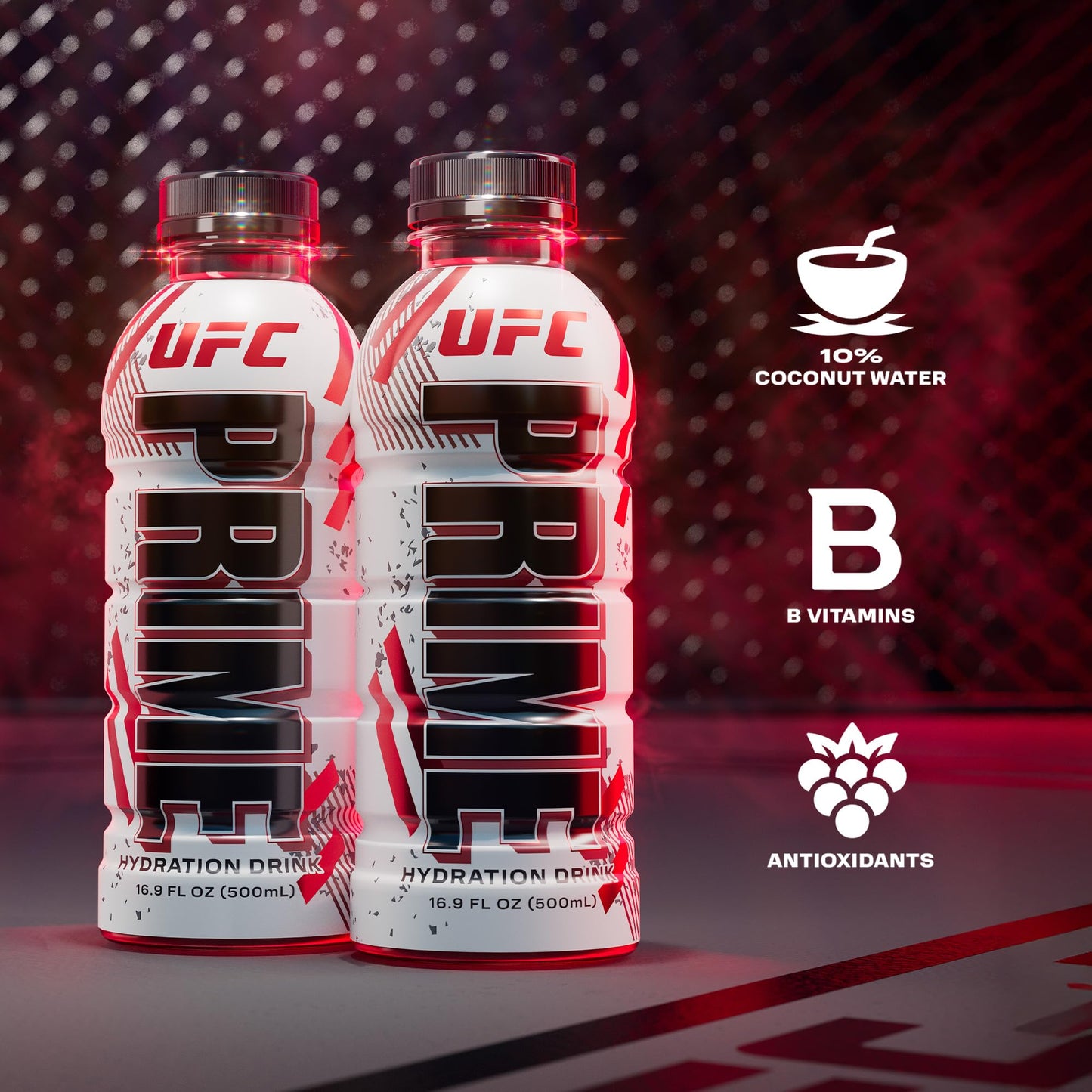 Prime Hydration Ufc, Sports Drinks, Electrolyte Enhanced For Ultimate Hydration, 250Mg Bcaas, B Vitamins, Antioxidants, Low Sugar, 16.9 Fl Oz, 12 Pack