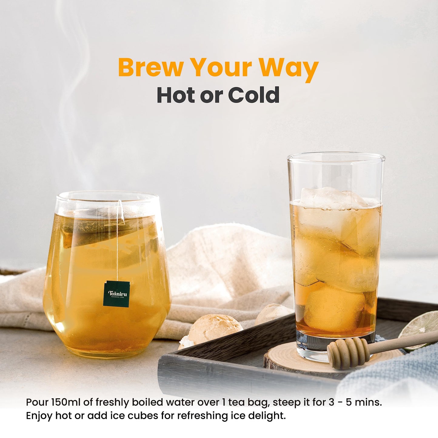 Teaniru Lemon Ginger Black Tea - 25 Pyramid Tea Bags (Serves Up to 50 Cups) - Whole Leaf Teas with Real Ingredients