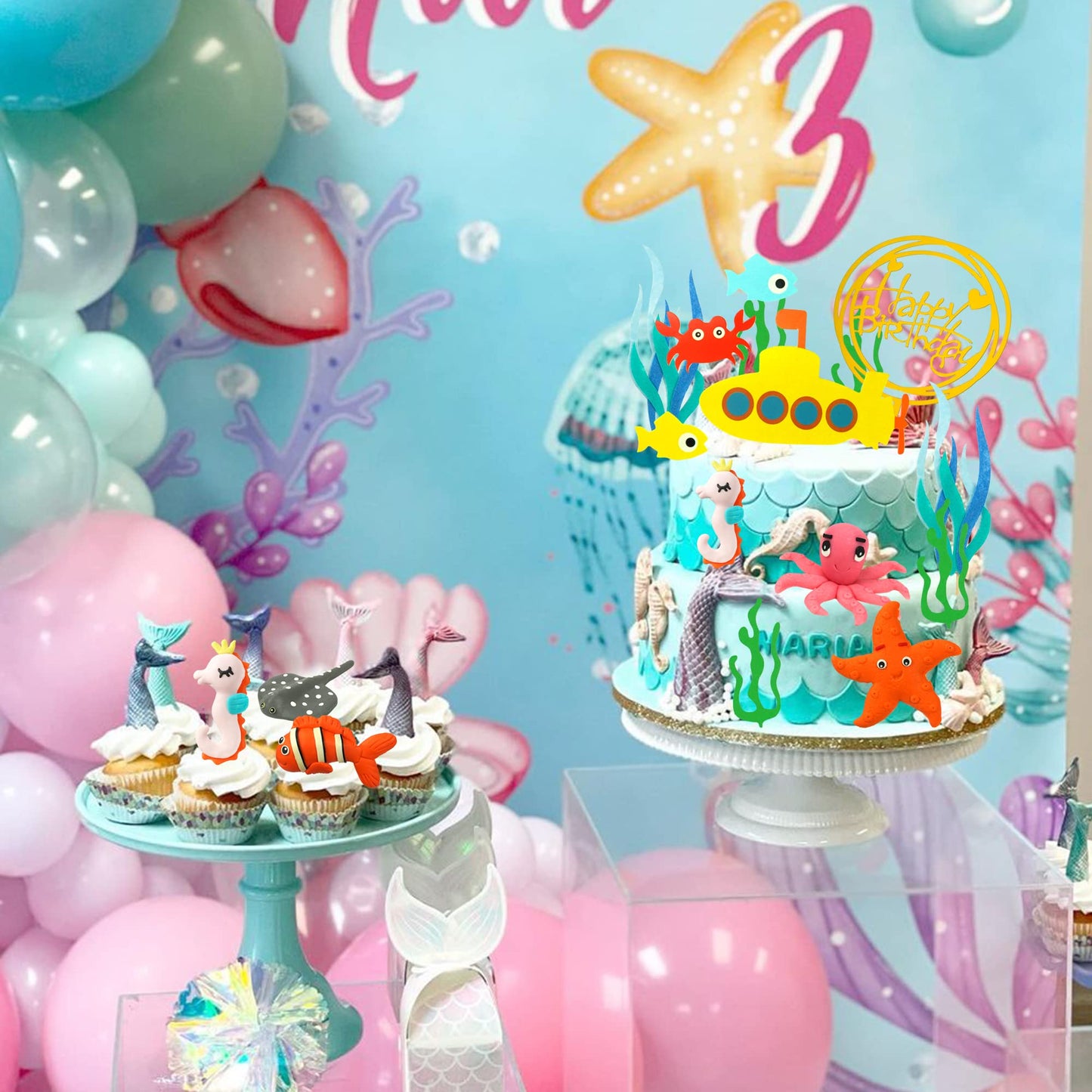 22 Pcs Sea Ocean Theme Birthday Cake Decoration Toppers Ocean Animals Sea Cake Decorations For Under The Sea Theme Baby Shower B