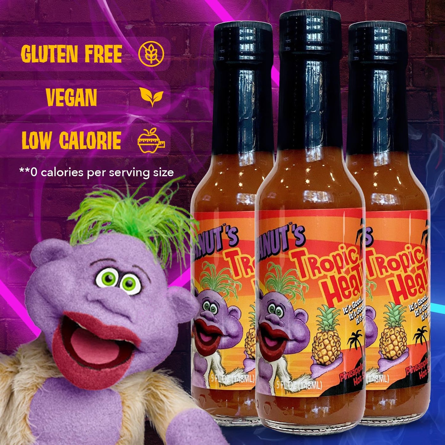 Jeff Dunham - Peanut s Tropical Heat Hot Sauce | Pineapple Habanero Sauce - Sweet with a Kick - It s Good (5 fl oz)