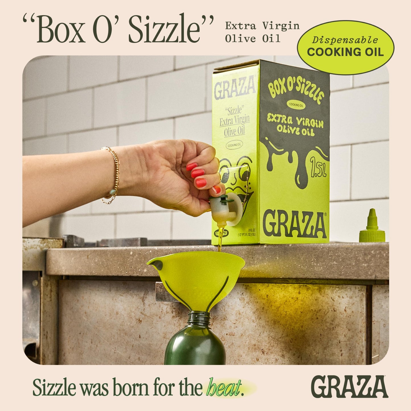 Graza Sizzle Extra Virgin Olive Oil, Cooking Oil - High Polyphenol Peak Harvest Evoo Cooking Oil In A Box - Single Origin Olive Oils From Sdiscomfort-Reducing - 51 Fl Oz (1.5L)