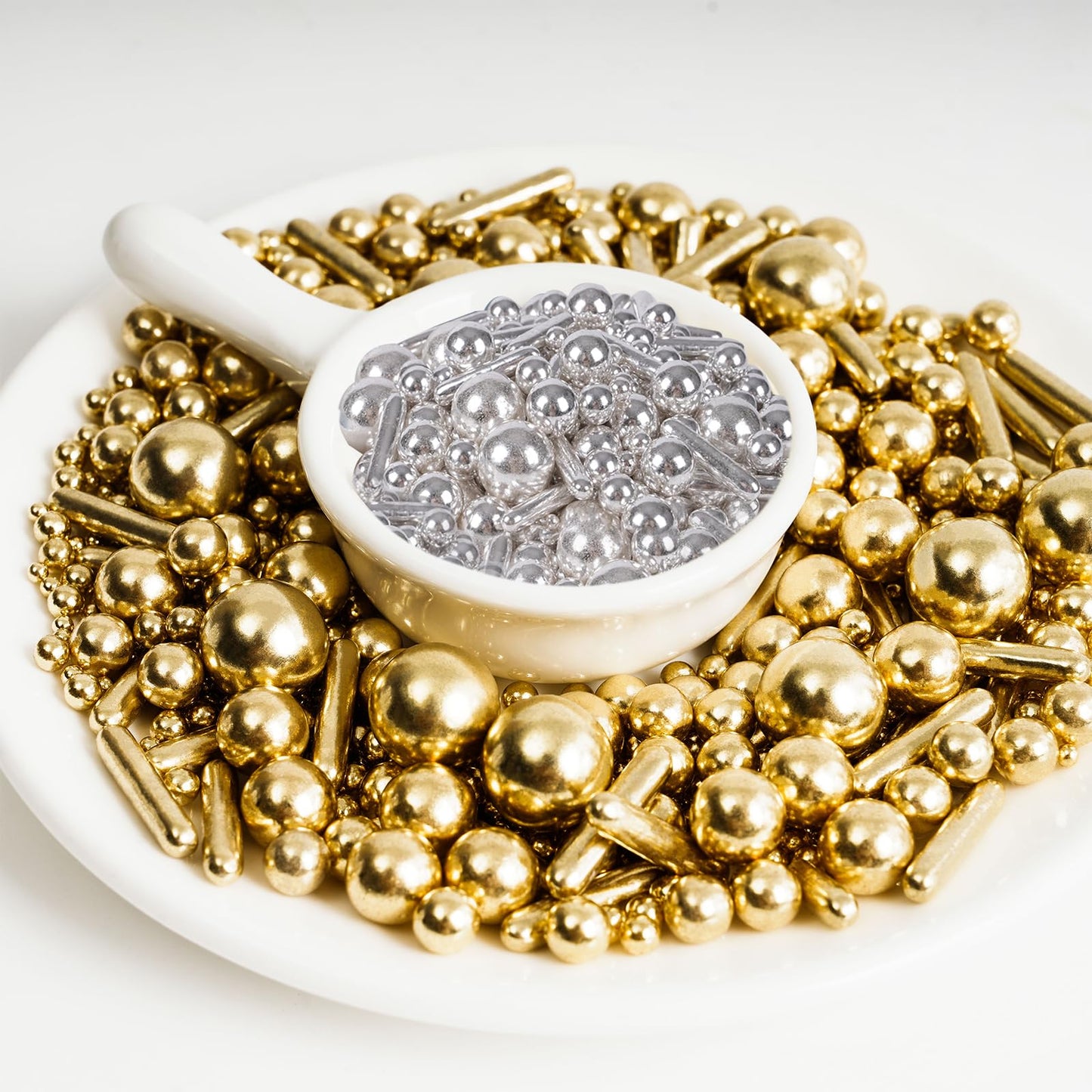 Kasvan Gold And Silver Sugar Sprinkles - Edible Candy Pearls With 4-Claw Sprinkle Pen,8.32Oz, Gift Box Pack, Baking Cake Decorat