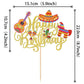 YCTHUNFISH Cake Topper, Happy Birthday Fiesta Theme, Paper & Bamboo, 5.3x8.7 inches, Gold