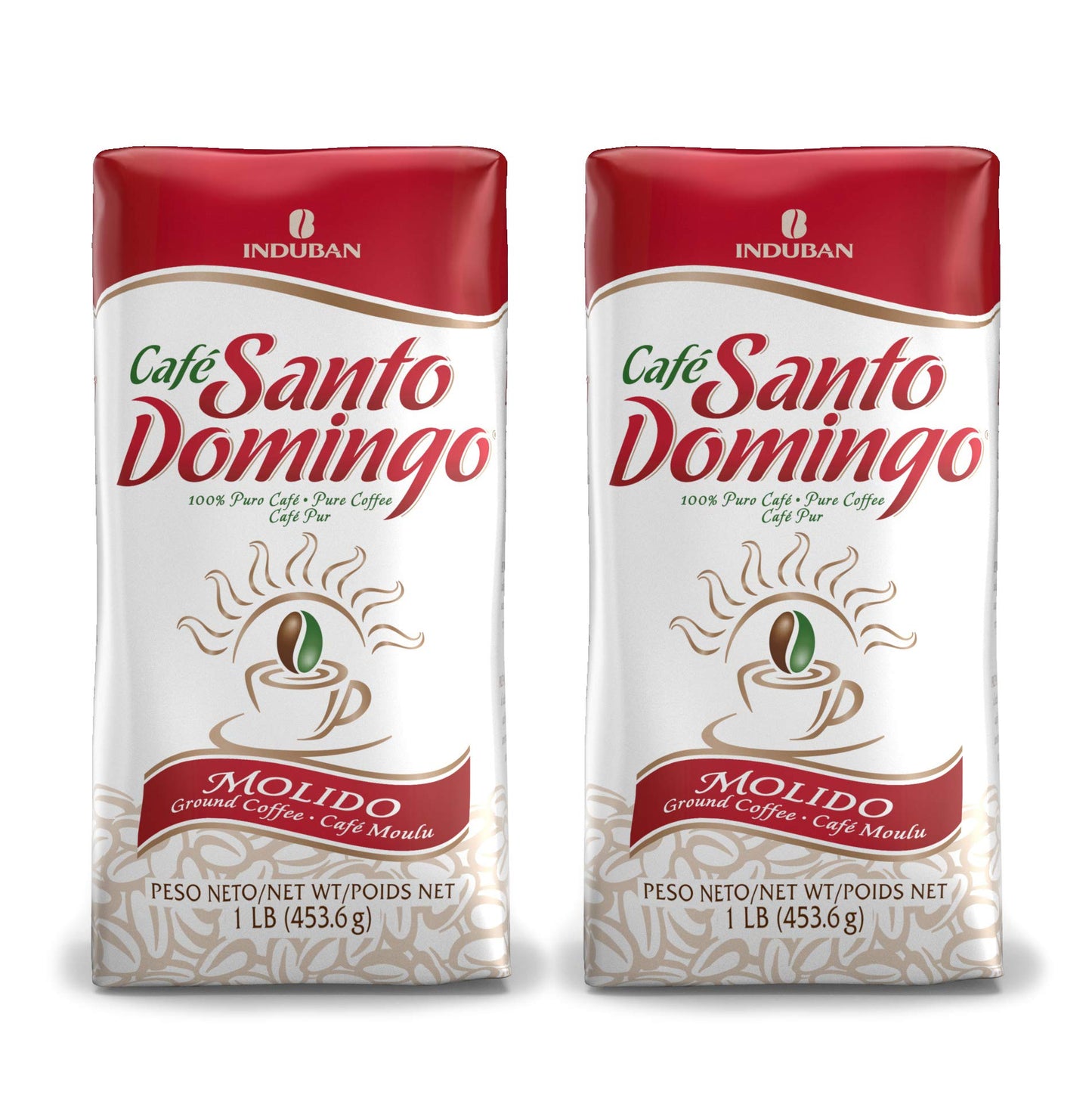 Café Santo Domingo Ground Coffee, Medium Roast, 16 oz Bag, Pack of 2, Red and White