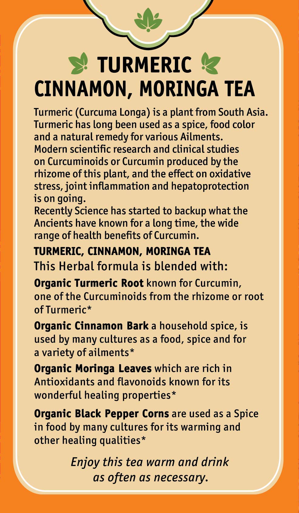 Herbal Cup Turmeric Tea, Organic Cinnamon Moringa, Caffeine-Free, 16 Count, Pack of 6