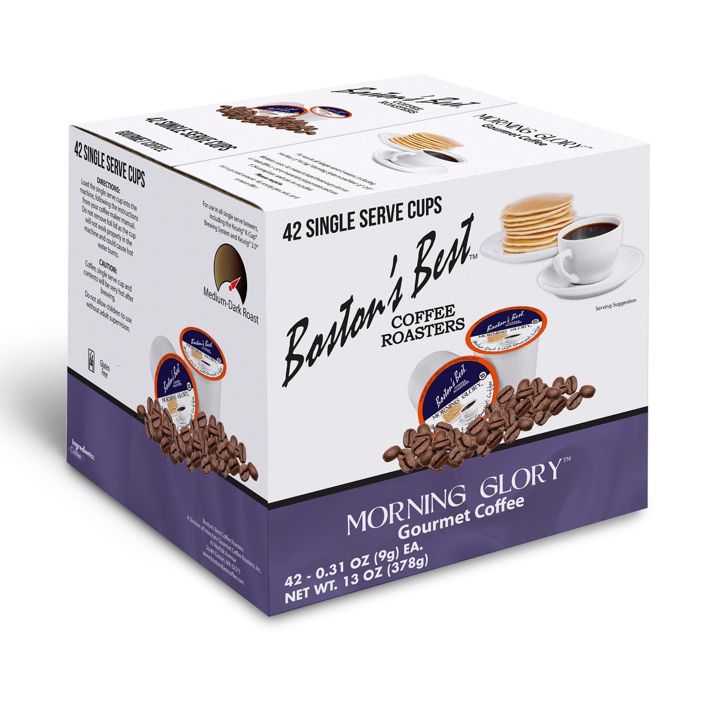 Bostons Best Morning Glory Blend Medium Dark Roast Coffee Pods, 42 Count, Compatible with Keurig Brewers