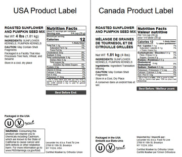 Food to Live Dry Roasted Sunflower and Pumpkin Seed Mix, 4 Pounds - Oven Roasted, No Oil added, Natural Snack, Rich in Protein,