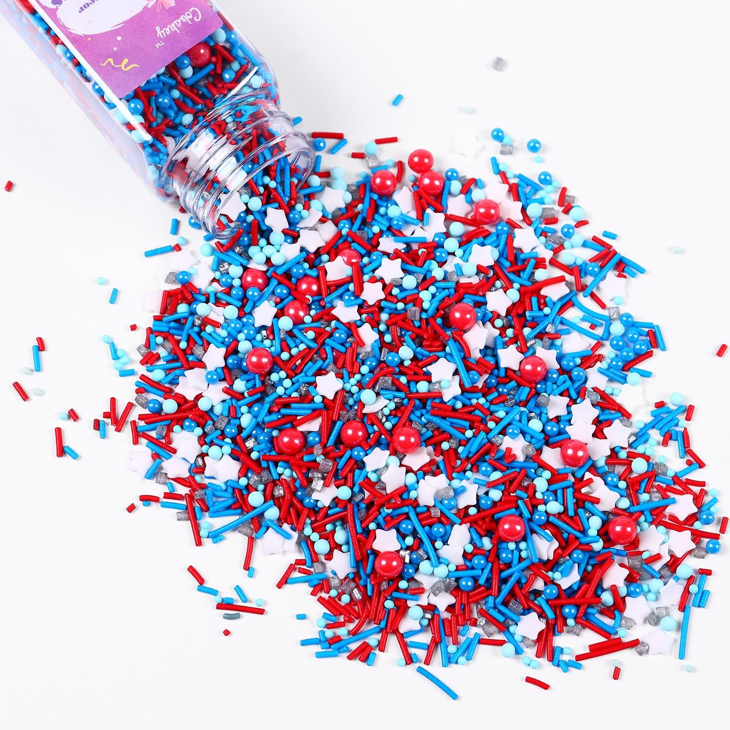 Cobakey Patriotic Sprinkles - Red White & Blue Cupcake Toppings, 4.23 Ounce for 4th of July Desserts