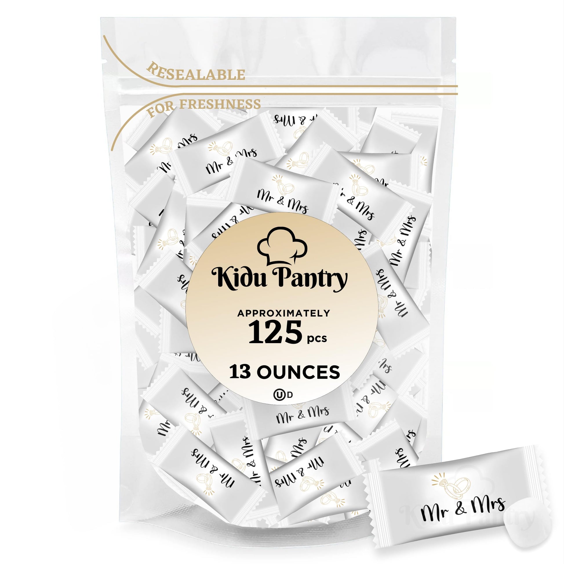 KIDU Pantry Mr. and Mrs. Buttermints - Individually Wrapped Wedding Mints - 13 oz Resealable Bag (Approx. 125 Buttermints) - Wed