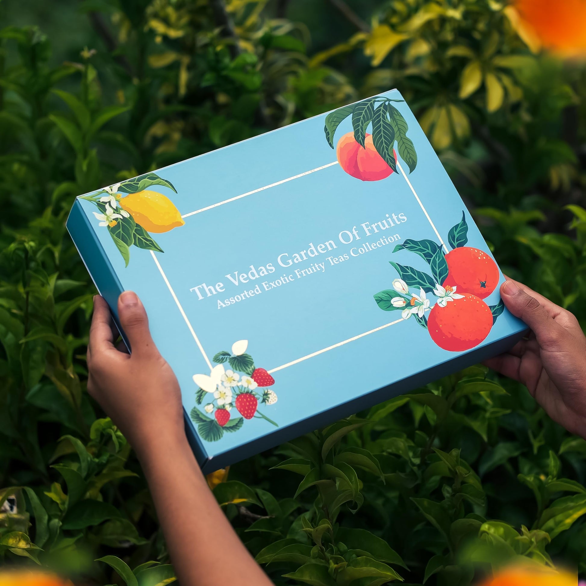 The Vedas Garden Of Fruits Top-Grade Herbal Tea Selection Gift Set Box Ideal Gifts For Women & Men  Birthday  Anniversary & Self-Care Eco-Friendly | 24 Handstitched Cotton Teabags | 6 Different Flavours