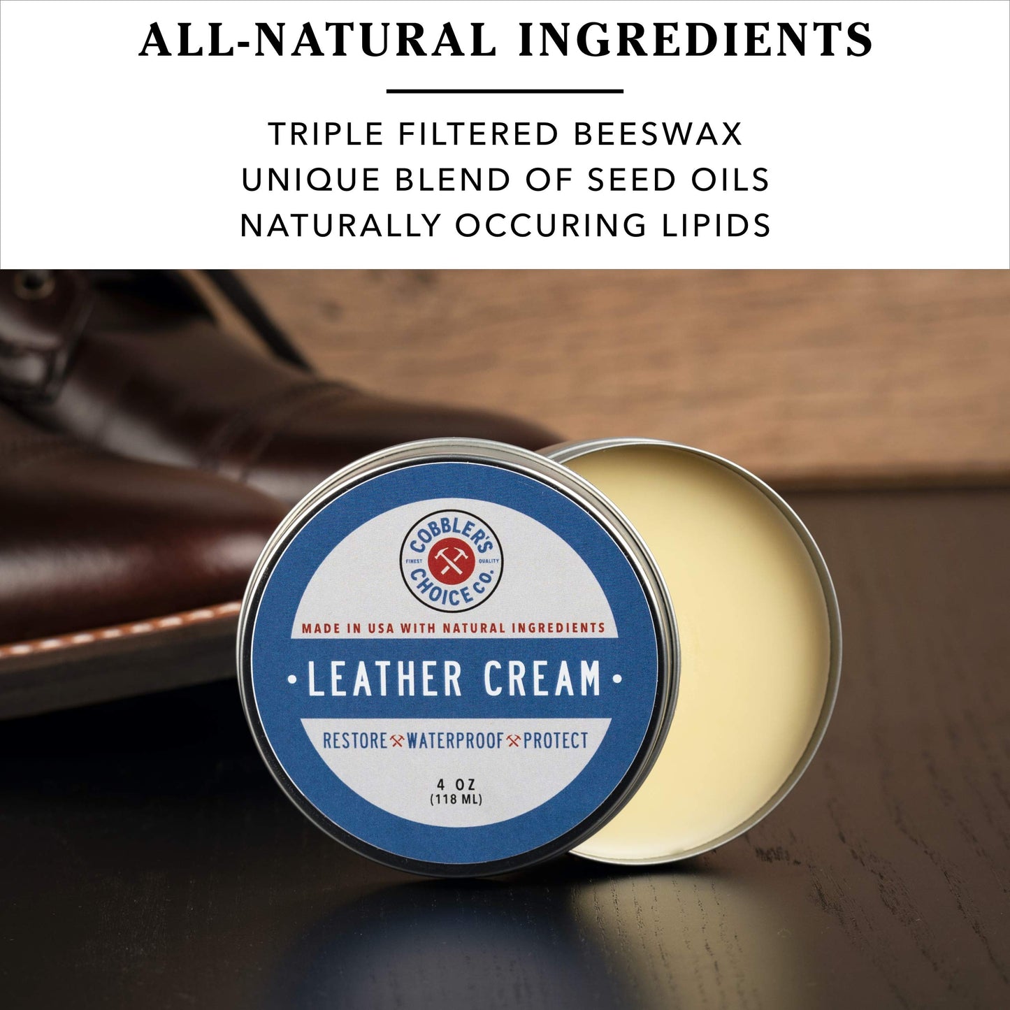 Cobbler'S Choice Co. Finest Quality All Natural Leather Cream - Made With Triple Filtered Beeswax, (4 Oz. (118Ml))