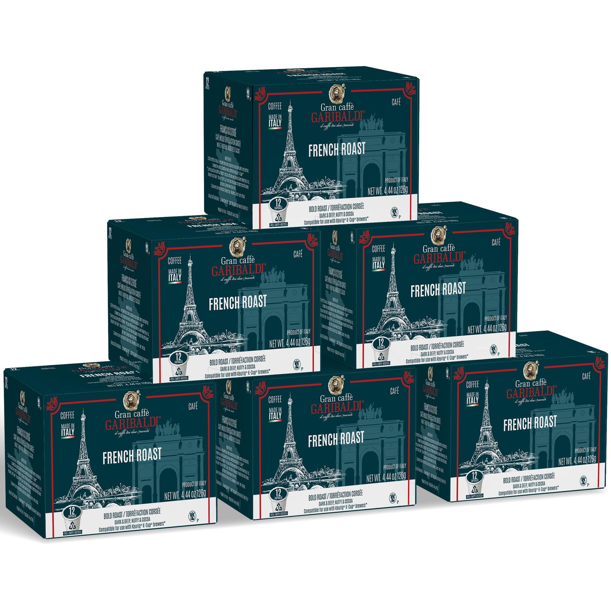 Caffè Garibaldi French Roast Coffee Pods, Single-Serve for Keurig, 72 Count Recyclable Dark Roast Capsules