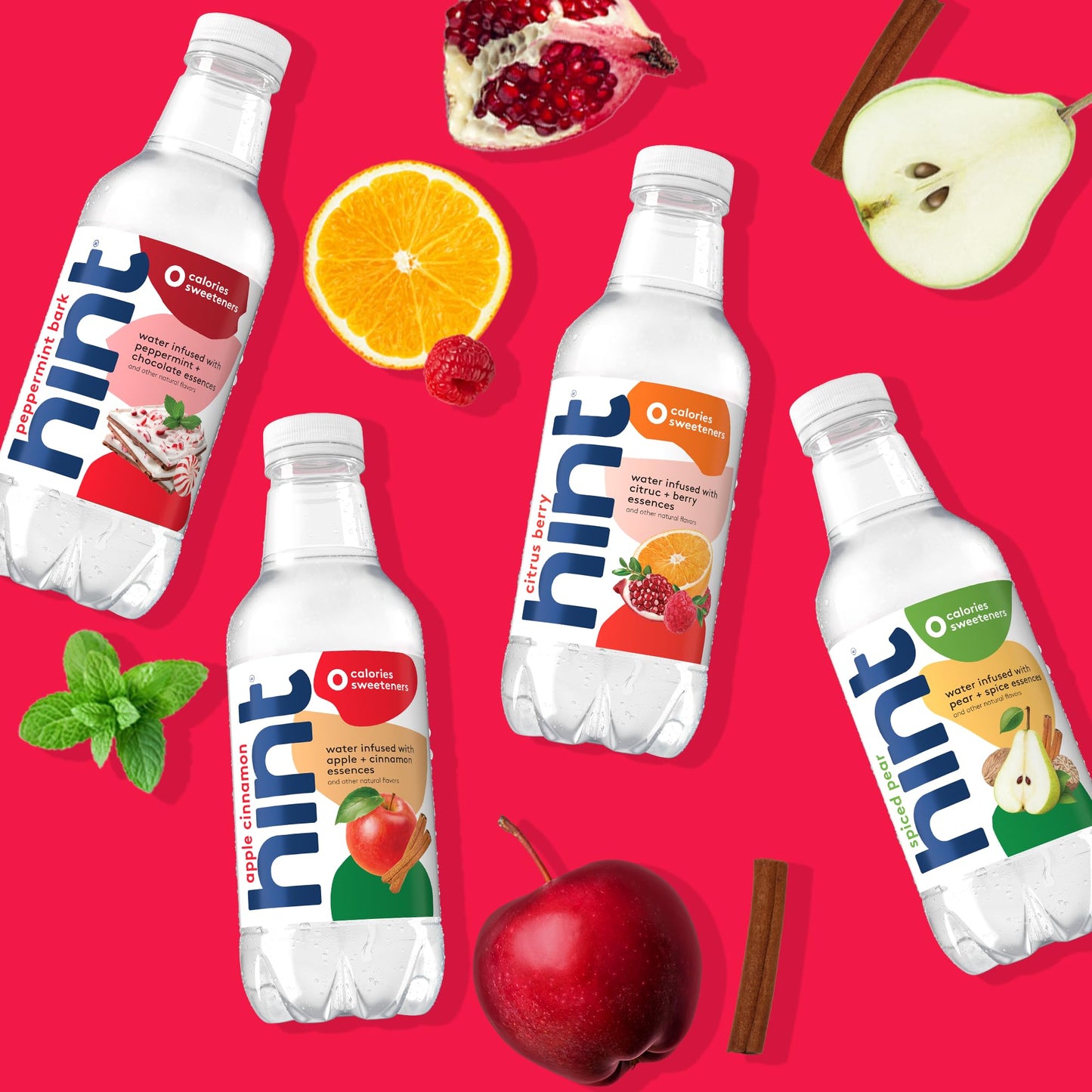 Hint Fruit-Infused Bottled Water, Holiday Variety Pack - Sugar Free Flavored Water With Zero Calories, Naturally Flavored, And N