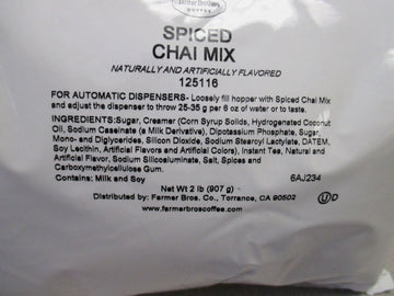 Spice Chai Tea Latte Powder Mix 6 X 2 Lb Bags Farmer Bros Brand