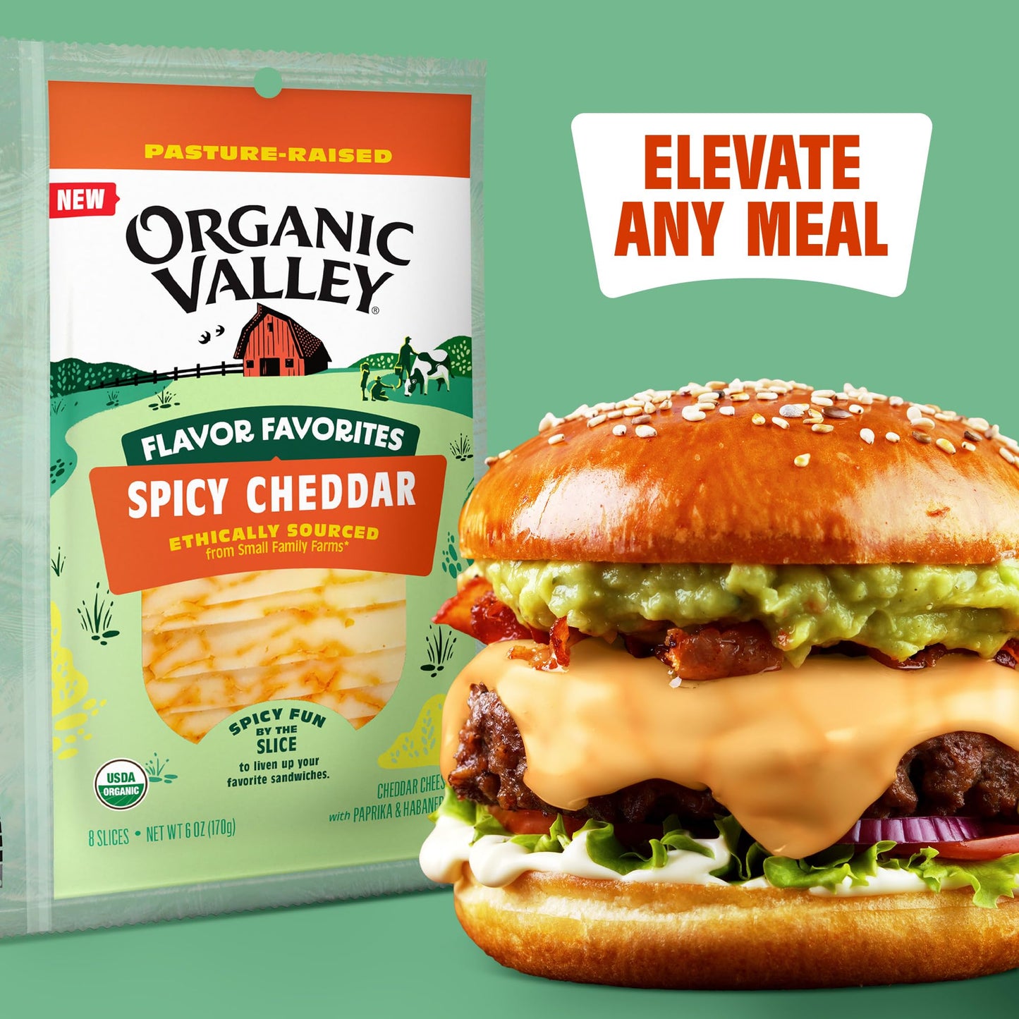 ORGANIC VALLEY Spicy Cheddar Sliced Cheese, Flavor Favorites, 6 oz