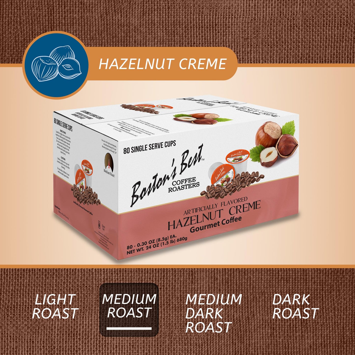 Bostons Best Gourmet Coffee - Hazelnut Creme Flavored, Compatible with Keurig, 80 Single Serve Cups, Model PP-GRCE29626
