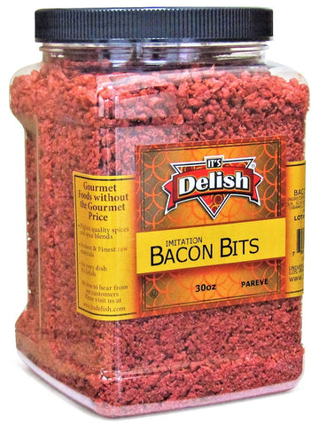 Its Delish Imitation Bacon Bits, Kosher Parve Vegan, 30 Oz Jumbo Reusable Container, Smoky Flavor for Salads, Eggs, Baked Potatoes
