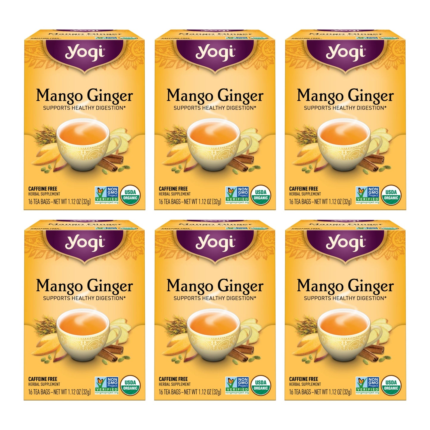 Yogi Tea Mango Ginger Tea - 16 Tea Bags Per Pack (6 Packs) - Organic Ginger Root Tea To Support Healthy Digestion - Contains Ant