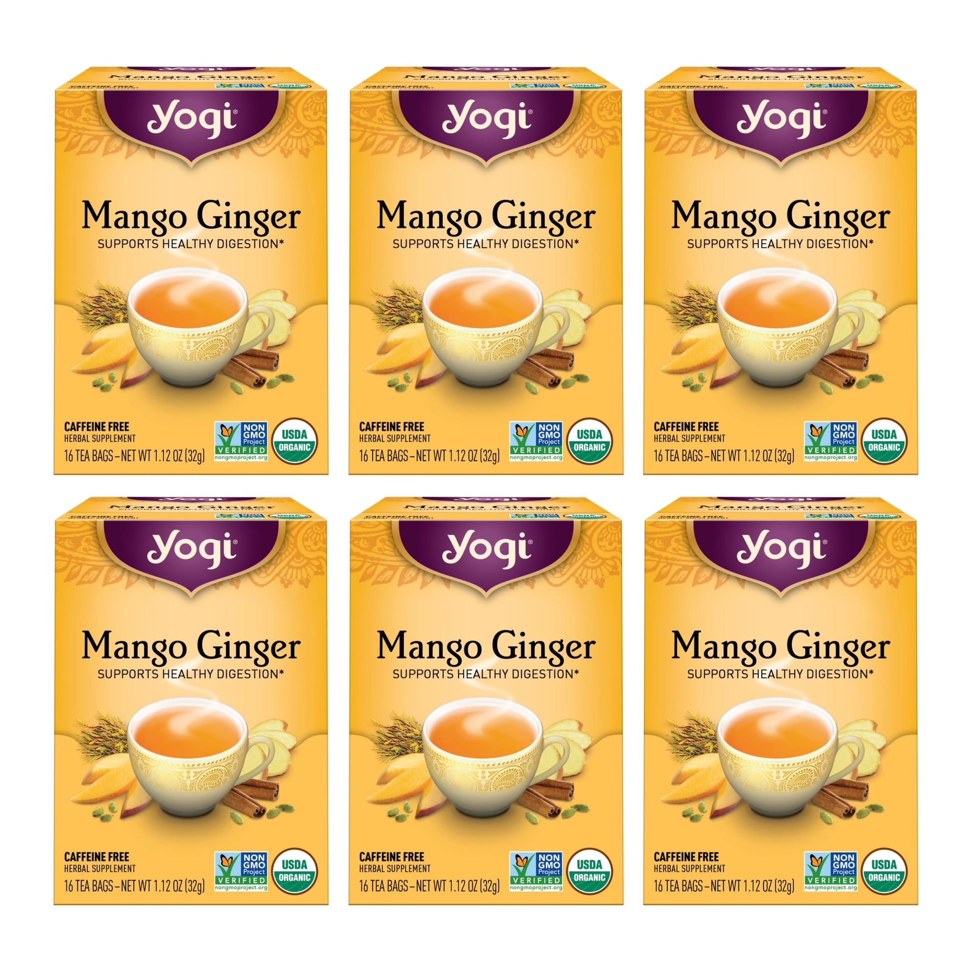 Yogi Tea Mango Ginger Tea - 16 Tea Bags Per Pack (6 Packs) - Organic Ginger Root Tea To Support Healthy Digestion - Contains Ant