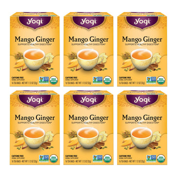 Yogi Tea Mango Ginger Tea - 16 Tea Bags Per Pack (6 Packs) - Organic Ginger Root Tea To Support Healthy Digestion - Contains Ant